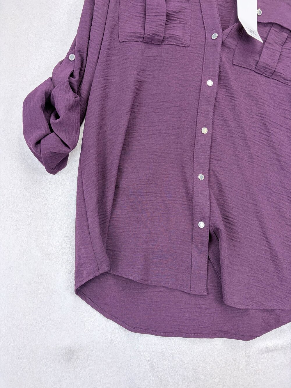 Calvin Klein Plum Roll-Tab Tunic Blouse M Button-Front - Picture 11 of 13